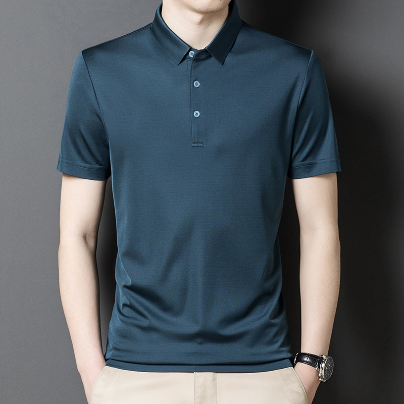 Factory Wholesale Men&#39;s Luxury Natural Material Double Face Silk Polo Shirts Solid 2 Colours