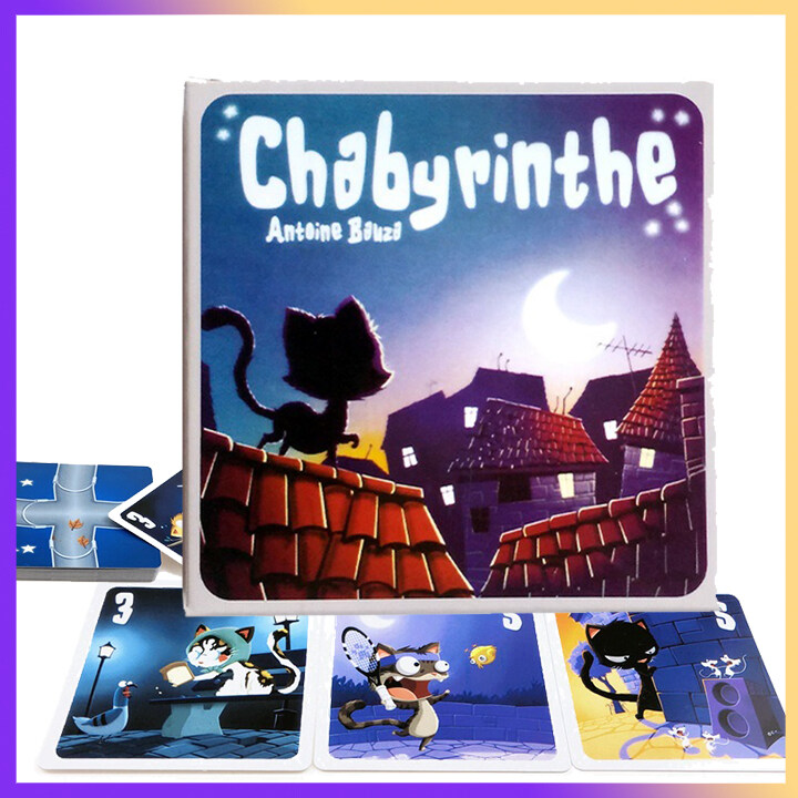 Chabyrinthe Puzzle Strategy Board Game | Help the Wandering Cat Find Home | 1-4 Players | Cute Kittens Cards | Familiy Game for Kids and Couples | Boys and Girls Gift