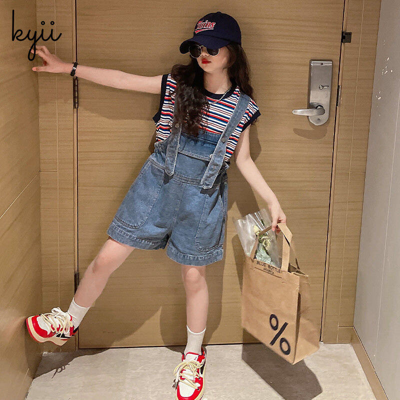 KYII Girls set two-piece Sleeveless Round-neck top children Set kyii0185