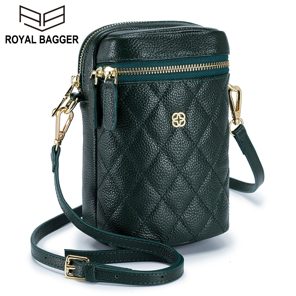 Royal Bagger Genuine Cow Leather New Fashion Shoulder Sling Mobile Phone Bag For Women Girls Super Hot Elegant Ladies Women's High Capacity Casual Multifunction Crossbody Bags Fashion Outdoor Work Bag